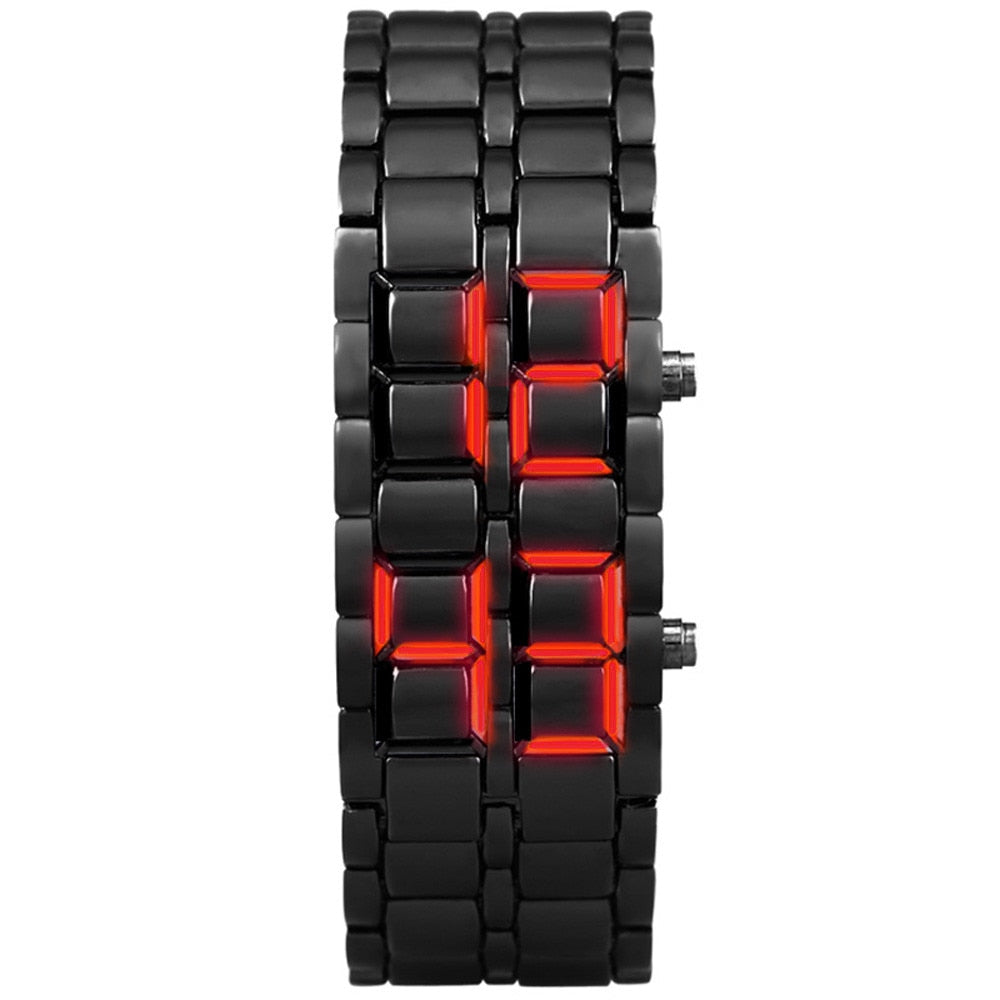 Lava Style Iron  Black Bracelet LED Japanese Inspired Watch BLUE relogio masculino curren watch men часы мужские erkek kol saati - Watch Galaxy lk