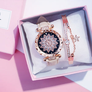 2019 Women Watches Set Starry Sky Ladies Bracelet Watch Casual Leather Sports Quartz Wristwatch Clock Relogio Feminino - Watch Galaxy lk
