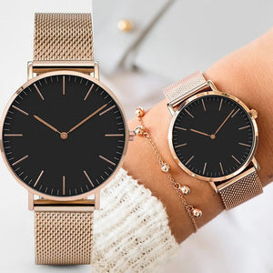 Fashion Women Watches Ultra Thin Stainless Steel Mesh Belt Quartz Wrist Watch Ladies Dress Watch Classic Rose Gold Clock Casual - Watch Galaxy lk