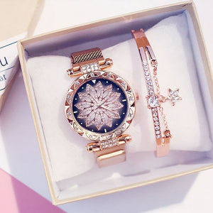 2020 Women Set Watches Luxury Magnetic Watches Women Rose Gold Fashion Ladies Geometric Surface Quartz Clock Relogio Feminino - Watch Galaxy lk