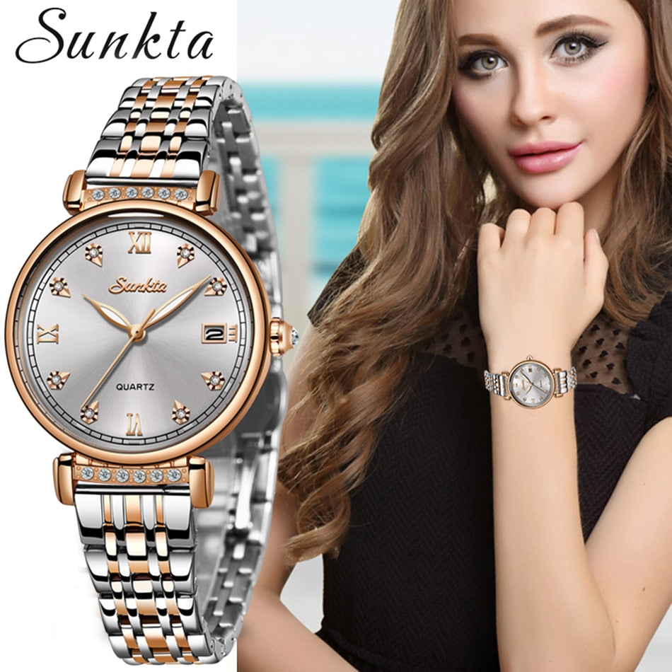 SUNKTA New Rose Gold Women Watch Business Quartz Watch Ladies Top Brand Luxury Female Wrist Watch Girl Clock Relogio Feminin - Watch Galaxy lk