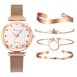 Fashion 5pcs Set Women Watches Luxury Magnet Buckle Flower Rhinestone Watch Ladies Quartz Wrist Watch Bracelet Set Reloj Mujer - Watch Galaxy lk