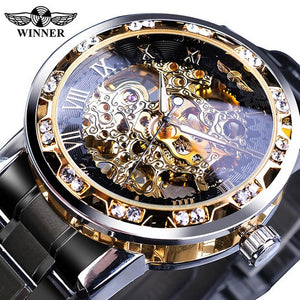 Winner Transparent Fashion Diamond Luminous Gear Movement Royal Design Men Top Brand Luxury Male Mechanical Skeleton Wrist Watch - Watch Galaxy lk