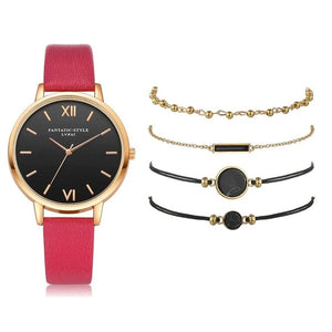 Watch Set Women 5pcs Woman Quartz Wristwatch Leather Ladies Bracelet Luxury Watch Casual Relogio Femenino Gift For Girlfriend - Watch Galaxy lk