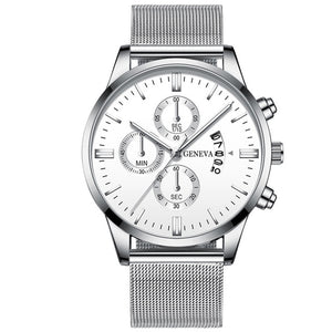 2020 Men's Fashion Business Calendar Watches Luxury Blue Stainless Steel Mesh Belt Analog Quartz Watch relogio masculino - Watch Galaxy lk