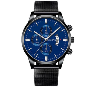 2020 Men's Fashion Business Calendar Watches Luxury Blue Stainless Steel Mesh Belt Analog Quartz Watch relogio masculino - Watch Galaxy lk
