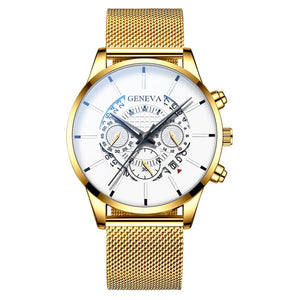 Luxury Men's Fashion Business Calendar Watches Blue Stainless Steel Mesh Belt Analog Quartz Watch relogio masculino - Watch Galaxy lk