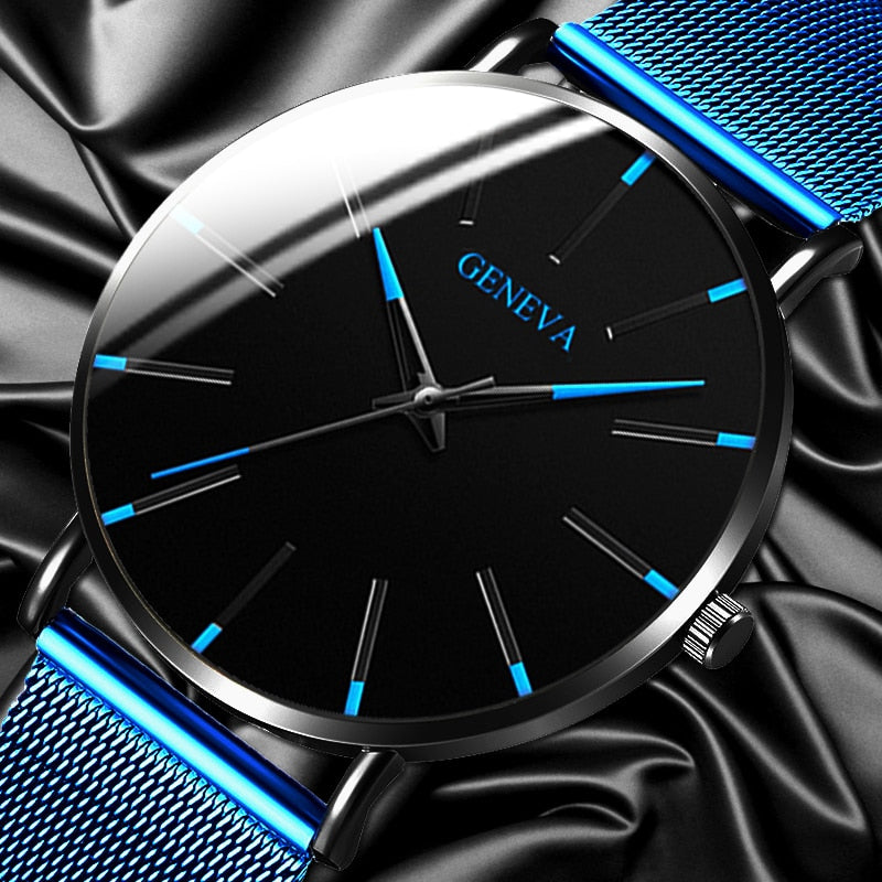GENENA Luxury Men‘s Watch Fashion Mens Watches Brand Blue Mesh Belt Business Watch Men Quartz Wristwatch Clock Relogio Masculino - Watch Galaxy lk