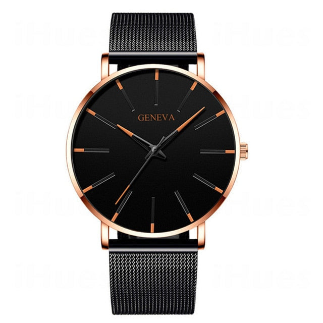 Men's Fashion Ultra Thin Watches Simple Men Business Stainless Steel Mesh Belt Quartz Watch Leather Strap Gift for Boyfriend - Watch Galaxy lk