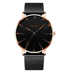 Men's Fashion Ultra Thin Watches Simple Men Business Stainless Steel Mesh Belt Quartz Watch Leather Strap Gift for Boyfriend - Watch Galaxy lk