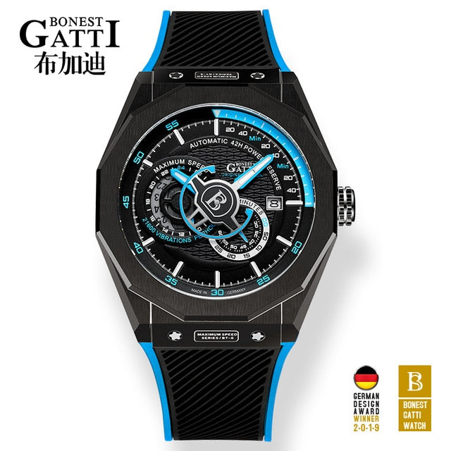 Automatic Mechanical Watch Men Top Brand GATTI Luxury Leather Mens Wristwatches Waterproof Sports Blue Watches Relogio Masculino - Watch Galaxy lk