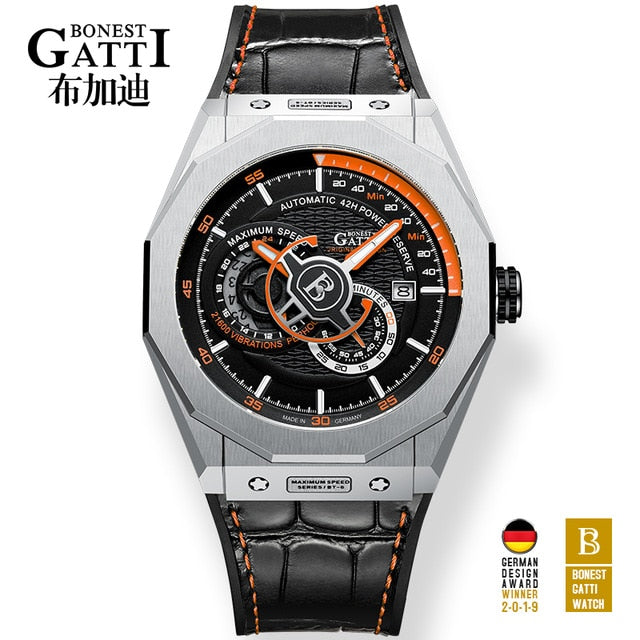 Automatic Mechanical Watch Men Top Brand GATTI Luxury Leather Mens Wristwatches Waterproof Sports Blue Watches Relogio Masculino - Watch Galaxy lk