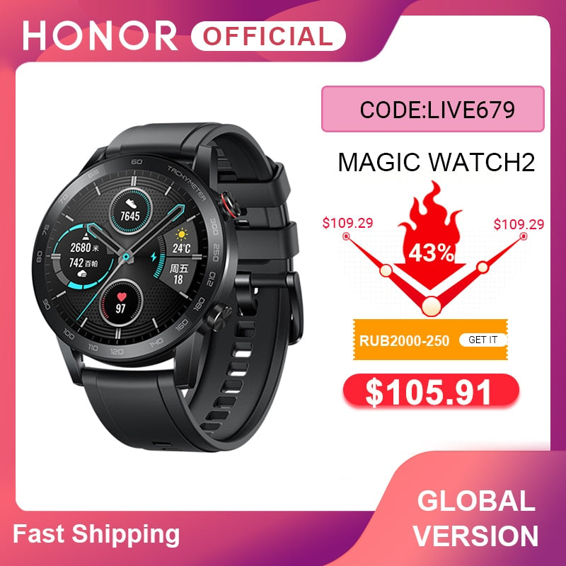 In Stock Global Version Honor Magic Watch 2 Smart Watch Bluetooth 5.1 Smartwatch Blood Oxygen 14 Days Waterproof MagicWatch 2 - Watch Galaxy lk