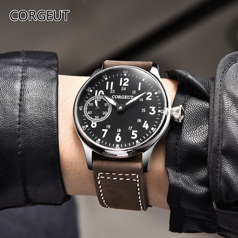 2020 New 44mm Corgeut black dial Stainless steel Case 17 jewels 6497 hand winding movement Men's Watch - Watch Galaxy lk